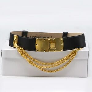 Donna Karan 80's Black & Gold Leather Statement Belt.  Never worn! Rare find.
